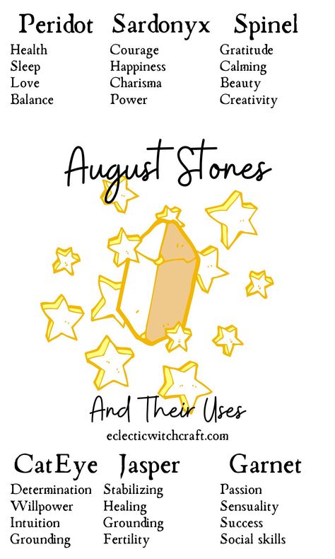 Crystals For August, August Correspondences, Witchy Ingredients, Magical Correspondences, Moon Aquarius, Wicca Crystals, Magickal Herbs, Moon In Aquarius, Natural Magic