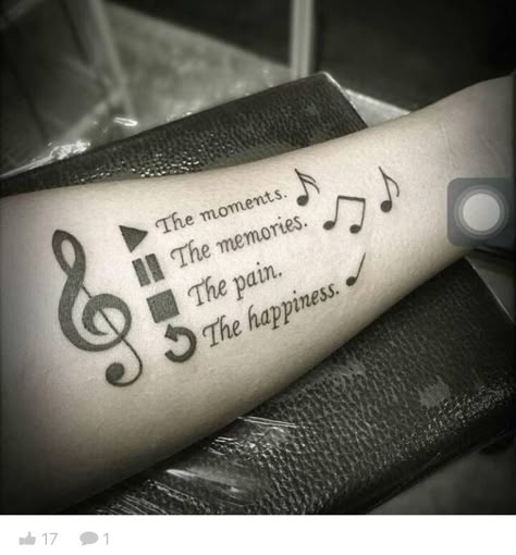 Play the moments pause the memories stop the pain rewind the memories Cardinal Tattoo, Henne Tattoo, Tattoo Dotwork, Tato Henna, Music Note Tattoo, Music Tattoo Designs, Note Tattoo, Hawaiian Tattoo, Inspiration Tattoos