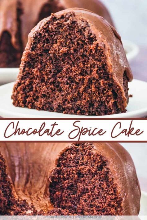 This scratch chocolate spice cake will make a wonderful addition to your holiday dessert table. Spiced with cinnamon and allspice, this homemade chocolate cake recipe will be a family favorite. #spicecake #chocolatecake #cake Chocolate Spice Cake, Holiday Dessert Table, Homemade Cake Recipes Chocolate, Spice Cake Recipes, Chocolate Bundt, Thanksgiving Cakes, Spiced Chocolate, Homemade Chocolate Cake, Moist Cake