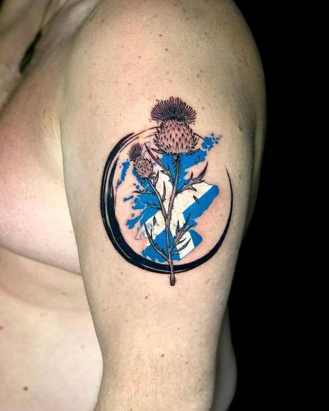 Scotland Tattoo Ideas For Men, Scottish Themed Tattoos, Scottish Tattoos Men, Scottish Tattoos For Women, Scotland Tattoo Ideas, Thistle Tattoo Black, Thistle Tattoos, Stag Tattoo Design, Thistle Flower Tattoo