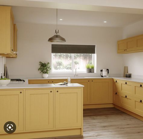 Ochre Kitchen Cabinets, Pale Yellow Kitchen Cabinets, Light Yellow Kitchen Cabinets, Soft Yellow Kitchen, Yellow Kitchen Cupboards, Pale Yellow Kitchens, Brett Waterman, Sunshine Kitchen, Earth Tones Kitchen