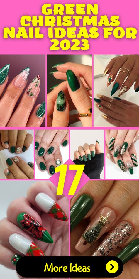 17 Stunning Green Christmas Nail Ideas for 2023 Deep Green Nail Polish, Green Christmas Nail Ideas, Green Christmas Nail, Nail Ideas For 2023, Nails For 2023, Green Christmas Nails, Latest Nails, Christmas Nails 2023, Christmas Nail Ideas