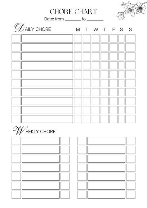 Free Printable Chore Charts, Daily Chore Charts, Weekly Chore Charts, Chore Chart Template, Family Chore Charts, Weekly Chores, Responsibility Chart, Printable Chore Chart, Chore List