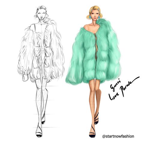 Fur Effect Fashion Illustration, Fur Fashion Illustration, Blazer Illustration, Sketches Clothing, Drawing Mannequin, Fashion Model Sketch, Colour Rendering, Fashion Illustration Tutorial, Fashion Courses