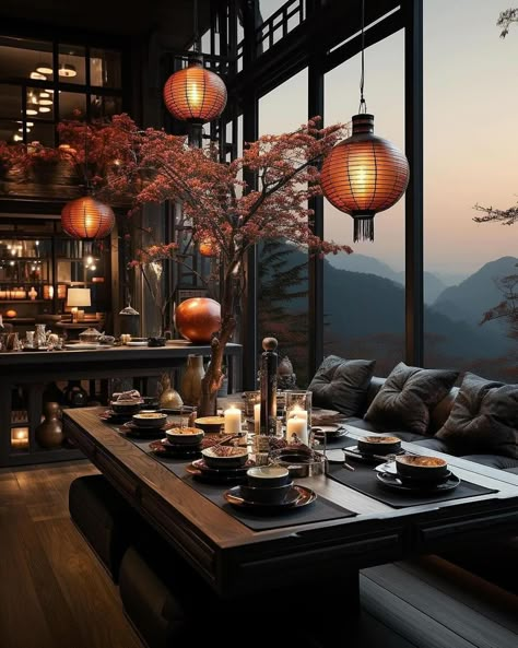 Chinese Interior Design Modern, Dark Scandinavian Interior, Tea House Interior, Dark Modern Home, Chinese Interior Design, Industrial Loft Design, Dark Dining Room, Modern Japanese Style, Sophisticated Interior