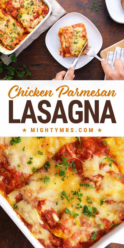 Easy Chicken Parmesan Lasagna Chicken Parm Lasagna Roll Ups, How To Make Chicken Lasagna, Chicken Parmesan Lasagna Recipes, Recipes With Lasagna Sheets, Chicken Parm Lasagna Recipe, Chicken Parm Lasagna, Chicken Parmesan Lasagna, Fusion Foods, Chicken Lasagna Recipe