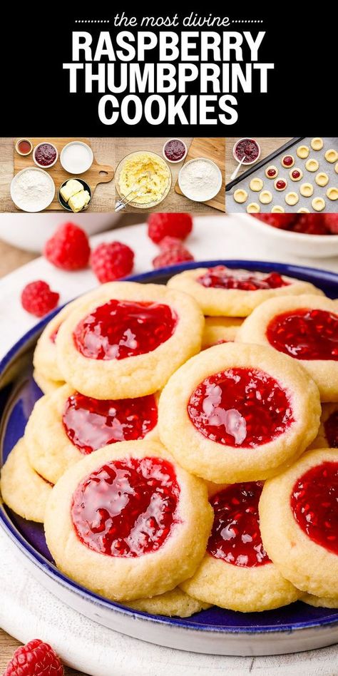 Here's how to make an easy raspberry thumbprint cookie recipe from scratch (and you only need 5 ingredients!). Cookie Recipe From Scratch, 2024 Cookies, Thumbprint Cookie Recipe, Raspberry Thumbprint, Everyone In My Family, Butter Cookie Recipe Easy, Raspberry Thumbprint Cookies, Thumbprint Cookie, Cookie Recipes From Scratch