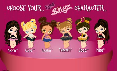 Bratz Babyz Mall Crawl game came out around 2007 I think. Character selection screen. Playable characters are Nora, Cloe, Sasha, Yasmin, Jade, and Nita. GirlsGoGames, Games2Girls, My Scene, EverythingGirl, and Barbie games nostalgia. Y2K early 2000s aesthetic. Baby Bratz, Bratz Babyz, Bratz Characters, 2000s Toys, Nostalgia 2000s, Bratz Doll Outfits, 00s Nostalgia, 2010s Nostalgia, Famous Kids