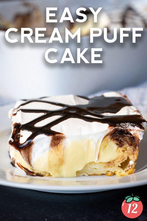 Easy Cream Puff Dessert, Cream Puff Eclair Cake, Creme Puff Dessert, Easy Cream Puff Cake, Easy Cream Puffs Recipe, Cream Puff Cake Recipe Easy, Cream Puff Dessert Recipe, Twelve Tomatoes Recipes Desserts, Cream Puff Cake Recipe