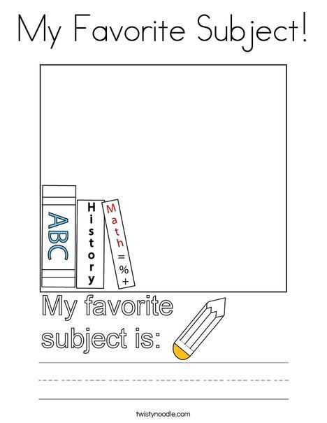 My Favorite Subject Coloring Page - Twisty Noodle English Portfolio, Abc Learning, All About Me Book, Reading Buddies, Workbook Cover, English Worksheets For Kindergarten, Preschool Workbooks, All About Me Preschool, Twisty Noodle