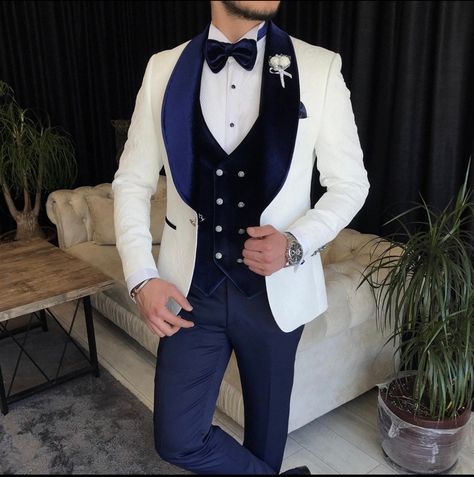 White Tuxedo Wedding, Designer Tuxedo, Wedding Tux, Blue Tuxedos, Slim Fit Tuxedo, Groom Tuxedo, White Tuxedo, Dress Suits For Men, Party Suits