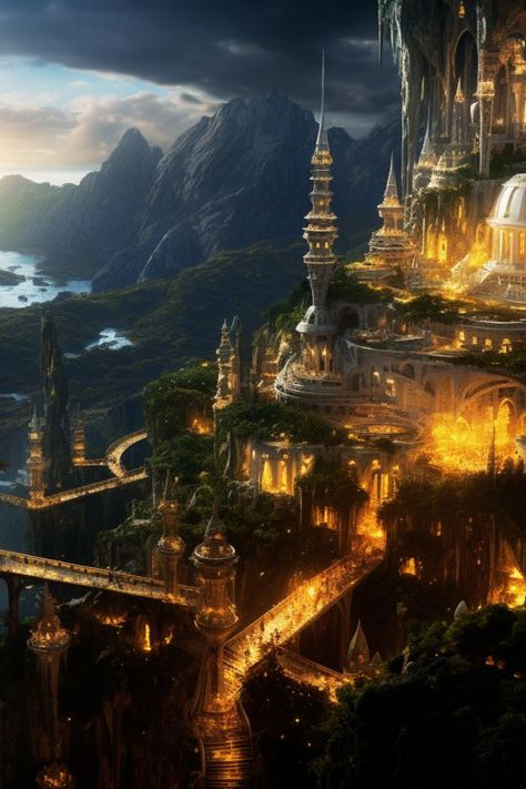 Fantasy Mountain Kingdom, Fantasy Dwarven City, Mountain Kingdom, Dwarven City, Majestic Mountains, Fantasy City, Breathtaking Beauty, High Fantasy, Magical Creatures