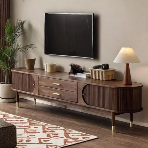 You'll love the jessica Retro Simple Solid Wood TV Cabinet 86.61 W Storage Credenza at Wayfair - Great Deals on all products with Free Shipping on most stuff, even the big stuff. Mid Century Condo, Dinner Tables Furniture, Wabi Sabi Living Room, Wabi Sabi Living, Credenza Wood, Mcm Living Room, Mcm Living, Room Tv Stand, Tv Rooms