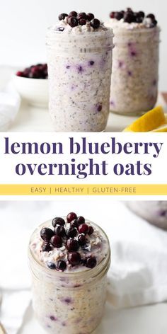 Overnight Oats Blueberries, Lemon Blueberry Overnight Oats Healthy, Healthy Overnite Oats In A Jar Easy How To Make, Lemon Blueberry Oats, Overnight Oats Lemon Blueberry, Lavender Overnight Oats, Overnight Oats Shake, Spring Overnight Oats, Quick Easy Vegan Breakfast Ideas