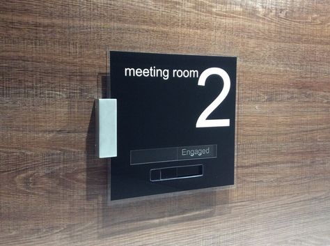 Top Notch Meeting Room Sliding Door Signs • Vacant • Engaged • what will yours say? http://www.de-signage.com/office_signs_for_doors.php Meeting Room Signage Design, Meeting Room Signage, Meeting Room Sign, Office Room Signage, Office Door Signage, Meeting Room Door Signage, Office Wayfinding Signage, Directory Signs, Cubicle Makeover