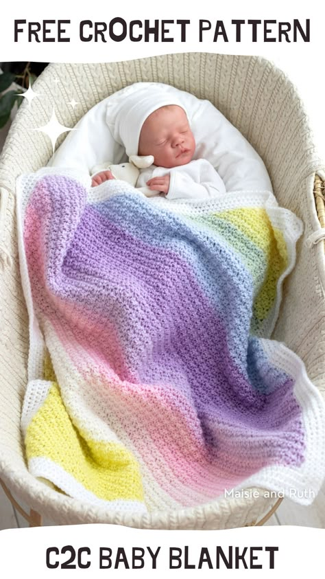 Corner to Corner Crochet Blanket (C2C) – A Free Pattern - Maisie and Ruth Crochet Blanket Corner To Corner, Corner Crochet Blanket, Corner 2 Corner Crochet Pattern Free, Baby Girl Afghan Crochet Pattern, Quick Crochet Throw Blanket Pattern Free, Corner To Corner Blanket, Baby Girl Blanket Crochet Patterns Free, Corner To Corner, Free C2c Baby Blanket Pattern