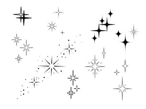 Different Star Tattoo Designs, Sparkle Flash Tattoo, Sparkle Star Tattoo Hand, Sparkle Drawing Simple, Stars Sparkle Tattoo, 3 Sparkles Tattoo, Sparkly Star Tattoo, Tattoo Sparkle Stars, Sternum Sparkle Tattoo