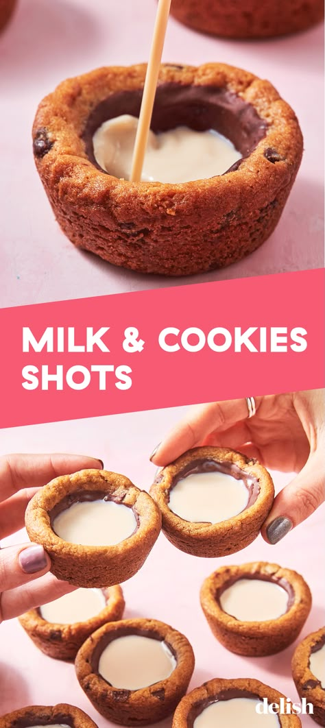 Milk And Cookie Shots, Cookies And Milk Shots, Boozy Camping Treats, Alcohol Desserts Easy, Alcoholic Treats Edible, Cookie Shots Recipe, Edible Alcohol Treats, Boozy Baked Goods, Alcoholic Cookies Recipes