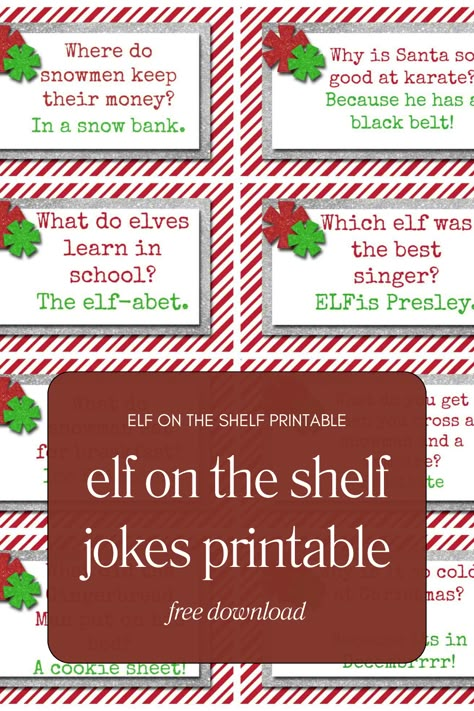 Looking for a way to amplify the festive spirit? Grab our free Elf on the Shelf jokes printable! Perfect for laughter-filled moments with your loved ones this holiday season. 🎄✨ #ElfOnTheShelf #FreePrintable #HolidayJokes Elf On The Shelf Jokes, Elf Printables Free, Elf On Shelf Funny, Elf On Shelf Printables, Christmas Monkey, Elf Printables, Holiday Jokes, Christmas With Kids, Awesome Elf On The Shelf Ideas