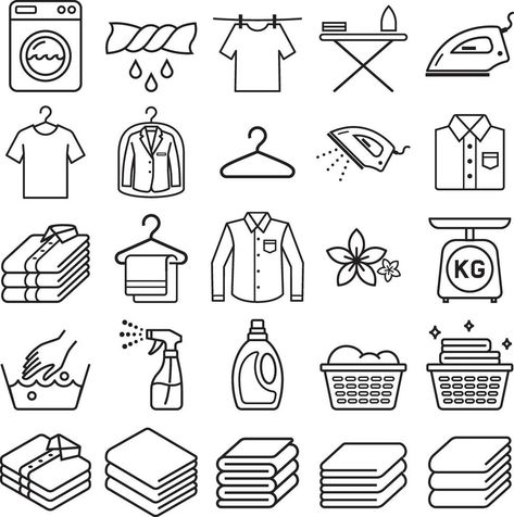 Laundry Logo, Laundry Icons, Laundry Symbols, Laundry Shop, Laundry Design, Doodle Icon, Sketch Notes, Laundry Service, Vector Illustrations