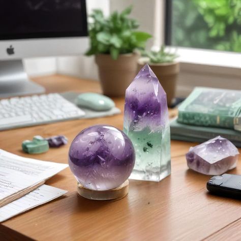 🔮💎 'Crystals for Clarity or Just Shiny Rocks?' Find Out Why Your Desk Needs a Crystal Buddy! 😂 Ever wonder if those sparkly stones are more than just desk decor? Let's demystify the buzz around crystals and discover how a little gem can make a big impact on your workspace vibes! 🌟 🌈 Meet Amethyst: Need a burst of creativity? This purple wonder isn't just a feast for the eyes; it's said to enhance intuition and clear mental fog. Perfect for those brainstorming sessions! 💼 Clear Quartz on Ca... Placebo Effect, Shiny Rocks, Afternoon Slump, Workplace Wellness, Desk Goals, Desk Setup, Crystal Shop, Desk Decor, Clear Quartz