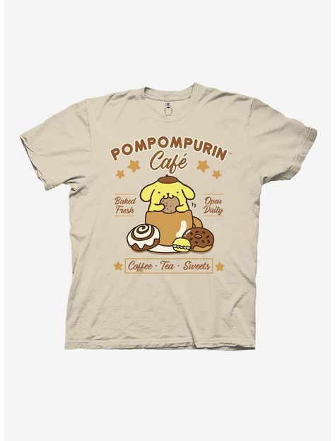 Pompompurin Clothing, Sanrio Tshirts, Pompompurin Shirt, Pompompurin Merch, Pompompurin Cafe, Hot Topic Sanrio, Sanrio Shirt, Sanrio Shirts, Cafe Treats