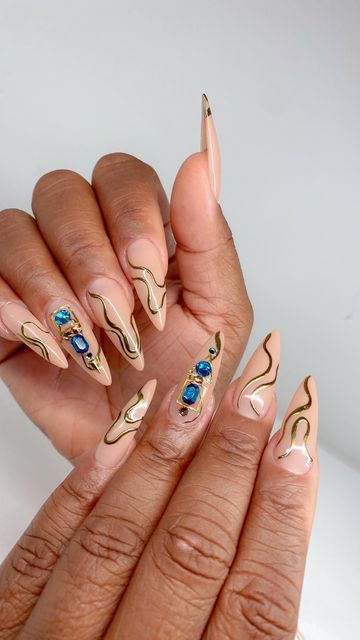 ANNIE - ATL Nail Artist on Instagram: "Golden and bejeweled, just like an Egyptian queen 👑✨
.
@apresnailofficial 
💅🏻Aprés Gel-X - Sculpted Stiletto Long
.
@opi_professionals @opi 
Bare My Soul
.
#gelxnails #apresgelx #abstractnails #gelx #gelxtension #gelmanicure #geldesign #atlnailtech #atlnailsalon #atlnails #nailsofinstagram #instadaily #instanails #nailinspiration #nailinspo #nailideas" Egypt Nails Design, Egyptian Inspired Nails, Opi Bare My Soul, Egyptian Nails Cleopatra, Egypt Nails, Egyptian Nail Art, Bare My Soul, Bejeweled Nails, Egyptian Nails