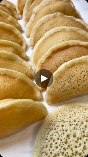 1.1M views · 37K reactions | This is a very smart way to make a stuffed pancake. It’s so traditional in many cultures in the Middle East. You can get creative stuffing with sweet or savory creations. 
For the batter, you’ll need:
2 cups of all purpose flour 
1/2 cup semolina 
2 tbsp sugar 
1/2 tsp of baking powder 
1/4 tsp baking soda 
1 tsp instant yeast 
3 cups of water 
Preparation:
Mix all the ingredients in the blender, add the baking soda last and blend. There is no need to rest the batter. You can preheat the a non stick pan to medium temperature and start pouring the batter one after the other. Don’t add any oil to the pan. Please check out the full detailed video on my YouTube channel Dainty Bite, recipe in my profile. Comment recipe if you like the link☝🏻☝🏻☝🏻
.
.
#qatayef #ata Stuffed Pancakes, Middle East Food, Pancake Pan, Meat Free Recipes, Breakfast Bites, Arabic Sweets, Eating Eggs, All Purpose Flour, Breakfast Items