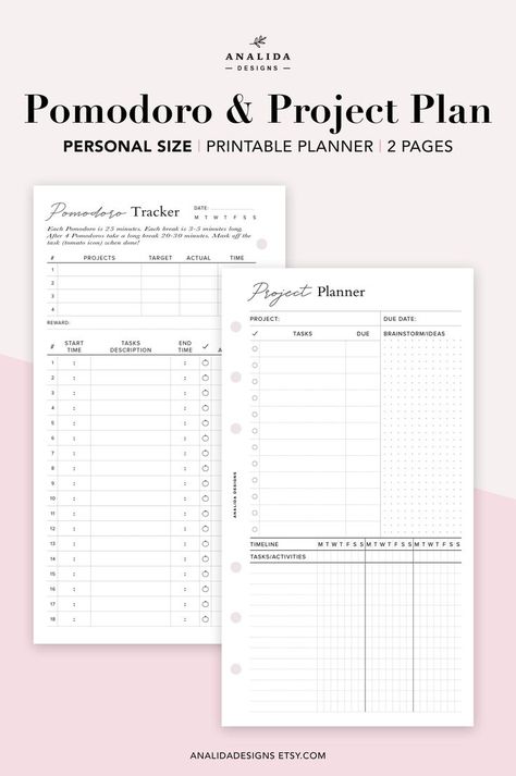 ♥ PERSONAL - Project Planner + Pomodoro Task Trackers are a great duo to help tackle your most toughest and simple tasks + help you triple your productivity. This Project Planner will help you ensure that you stay organized and on stay on track of your project and deadlines. Personal Project Planners, Project Management Tracker, Productivity Planner Template, Project Prioritization, Gtd Planner, Pomodoro Planner, Bullet Journal Project Management, Printable Project Planner, Financial Printables