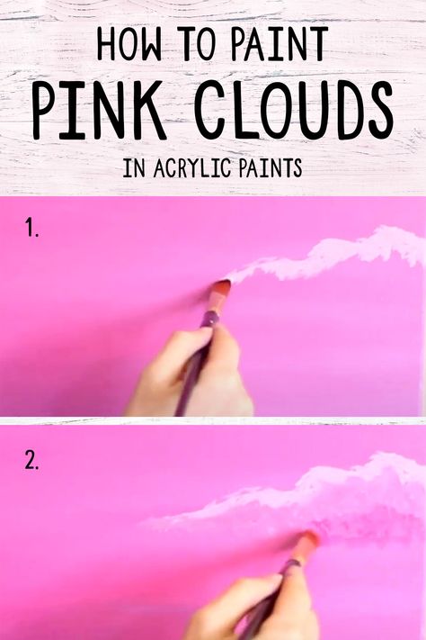 The easy way to paint a beautiful pink cloud background in acrylic paints. This is an easy way to paint pink clouds! How To Paint Sunset Clouds Acrylic, Pink Cloud Background, Pink Clouds Painting, Light Yellow Paint, Pink Clouds Sky, Cloud Painting Acrylic, How To Paint Clouds, Painting Clouds, Cloud Background