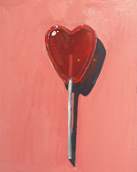 Heart Lollipop Painting, Heart Candy Painting, Heart Oil Pastel, Cute Oil Painting, Lollipop Art, Heart Artwork, New Mommy, Oil Pastel Art, Heart Painting