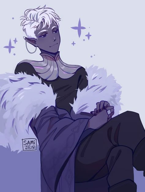 Fantasy Gender Neutral Outfits, Essek Thelyss Fanart, Astral Elf Male, Pink Tiefling Male, Drow Character Design, Moon Elf Male, Drow Character Art, Alien Oc Male, Dnd Oc Male