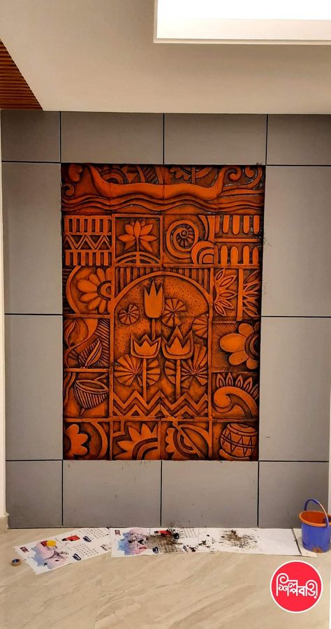 Ceramic Mural Art Ideas, Terracotta Wall Mural, Terakota Art, Teracotta Painting, Teracotta Ideas, Terracotta Mural, How To Start Painting, 3d Relief Art, Mural Art Design