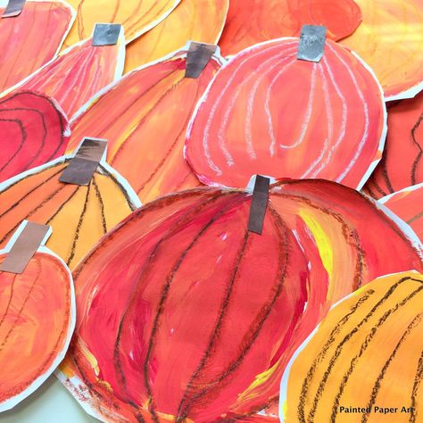 1st grade | Painted Paper Art Fall Mural, Pumpkin Patch Art, Pumpkin Art Project, Painted Paper Art, Pumpkin Uses, Fall Art Projects, Art Therapy Activities, Elementary Art Projects, Fall Art