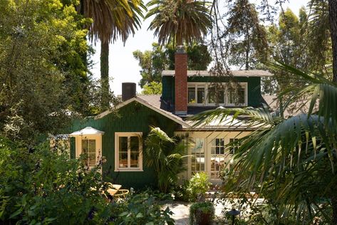 A Renovated 1907 Hollywood Craftsman by Oliver Furth - Dwell Yellow Hallway, Guest House Bathroom, Kidney Shaped Pool, La Brea, Wood Beam Ceiling, Beach Bungalows, Blue Bedroom, Celebrity Houses, Prefab Homes