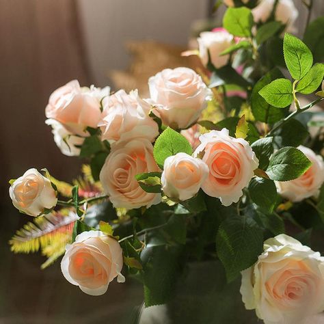 Rustic Silk 4 Rose Bloom Stem in Champagne Color 31 Tall | Etsy Single Stem Flower, Centerpiece Arrangements, Long Stem Rose, Artificial Boxwood, Flower Stems, Rose Stem, Flower Stem, Soft Pink Color, Flower Rose