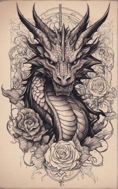 Gothic Style Tattoos For Women, Dragon Tattoo Realistic, Dragon Koi Tattoo Design, Winter Tattoo, Celtic Dragon Tattoos, Dragon Tattoo Sketch, Book Tattoos, Dark Tattoos, Wiccan Tattoos