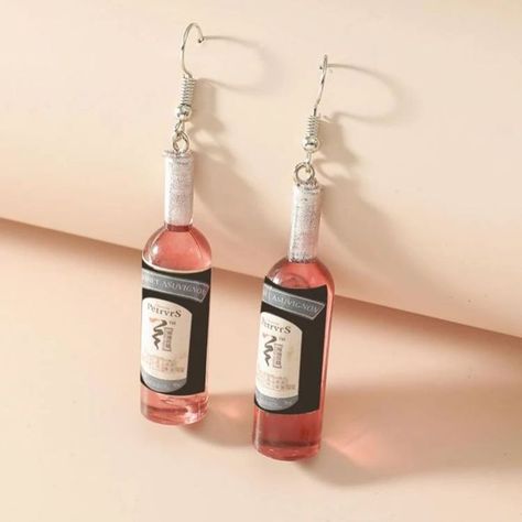 Wine Bottle Earrings, Bff Earrings, Crazy Earrings, Weird Earrings, Unique Ear Piercings, Wine Bottle Charms, Earrings Shein, Weird Jewelry, Bottle Earrings