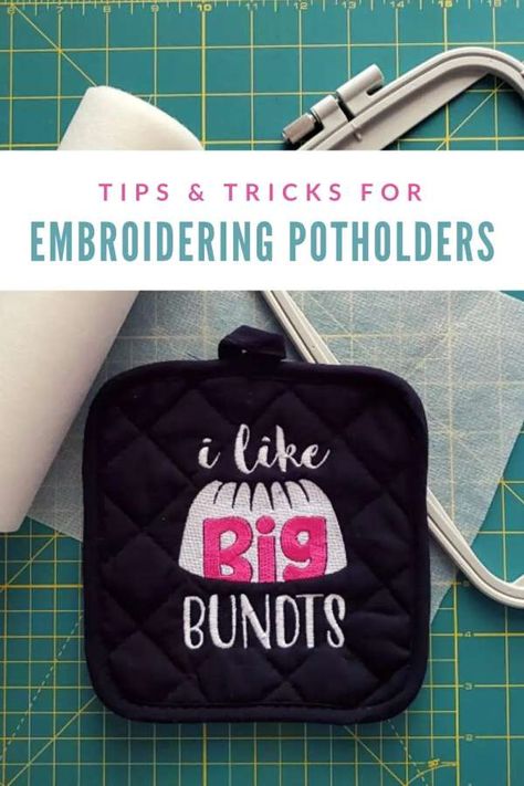 How to Machine Embroider Store Bought Pot Holders – Needle Work Easy Personalized Gifts, Embroidery Machine Projects, Embroidery Hacks, Embroidery Towels, Machine Embroidery Gifts, Embroidering Machine, Machine Embroidery Designs Projects, Machine Embroidery Tutorials, Bernina Embroidery