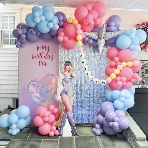 Taylor Swift Birthday Backdrop, Sparkly Backdrop, Colorful Balloon Arch, Eras Tour Party, Taylor Swift Birthday Party, Taylor Swift Birthday Party Ideas, Swift Party, Lola Indigo, Baby Birthday Themes