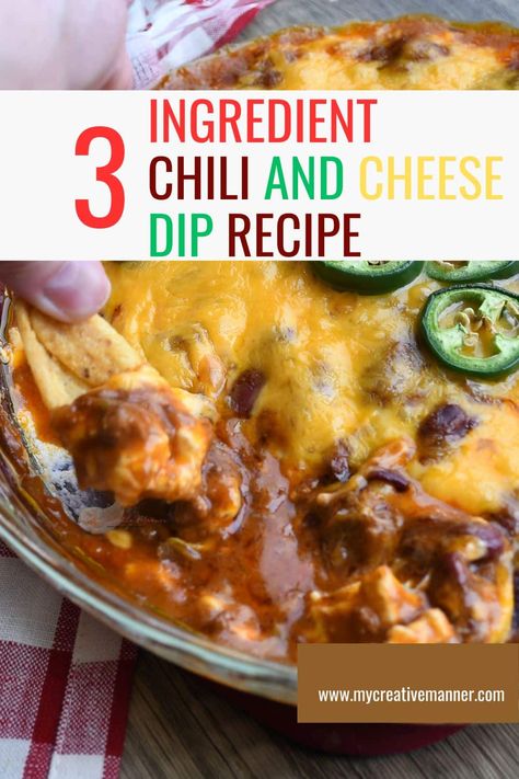 Make this easy 3-ingredient chili and cheese dip recipe for game day or as an evening snack. Layers of cream cheese and chili are topped with gooey cheese. Serve with Fritos scoops as a quick appetizer that is sure to be a hit. Stagg Chili Dip Recipe, Recipe With Fritos, 3 Ingredient Chili, Chili Dip Recipes, Chili Cheese Dip Recipes, Frito Recipe, Warm Appetizers, Cream Cheese Recipes Dip, Onion Dip Recipe