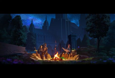 Fire Pit and Music!, Kevin Gnutzmans on ArtStation at https://www.artstation.com/artwork/Krr9oo Night Environment Concept Art, Fire Pit At Night, Scene Inspiration, Stylized Art, Dnd Campaign, Environment Art, Alien Concept Art, Game Illustration, Concept Art Character