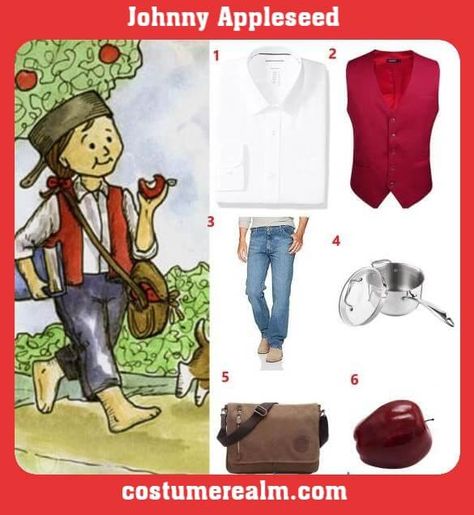 Johnny Appleseed Costume Diy Johnny Appleseed Costume, Johnny Appleseed Costume, Jonny Appleseed, Wheelchair Costumes, John Chapman, Johnny Appleseed, Diy Halloween Costume, Apple Seeds, Frat Boy