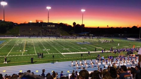 California High School Aesthetic, School Football Field, American Highschool Exterior, High School Football Field Aesthetic, Football Team Aesthetic High School, High School Football Field, Football Game Highschool, Football High School, Stadium High School