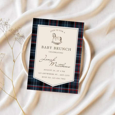 Ralph Lauren Baby Shower Theme, Baby Brunch, Party Picks, Invitation Baby Shower, Red Tartan, Personalized Invitations, Baby Shower Theme, Man Birthday, Boy Shower