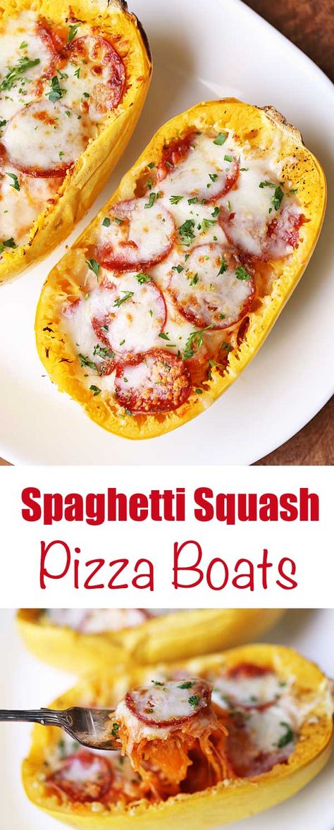 Spaghetti Squash Boats, Cheesy Spaghetti Squash, Spaghetti Squash Pizza, Pizza Boats, Spaghetti Squash Recipes Healthy, Spaghetti Squash Boat, Squash Boats, Squash Pizza, Vegetable Spaghetti