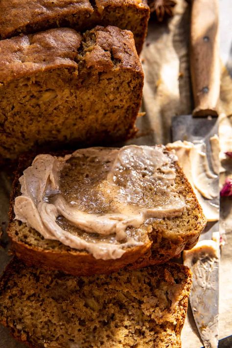 Half Baked Harvest Cinnamon Pumpkin Butter Bread, Broma Bakery Pumpkin Bread, Maple Banana Bread Half Baked Harvest, Half Baked Harvest Vegan, Banana Bread Recipe Half Baked Harvest, Call Baking Recipes, Bake For Breakfast, Half Baked Harvest Fall Dessert, Maple Pecan Banana Bread