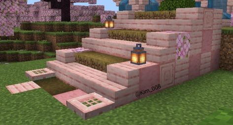 Minecraft Minecraft Cherry Blossom Floor Designs, Cherry Blossom Horse Stable Minecraft, Minecraft Ladder Ideas, Cherry Blossom Staircase Minecraft, Minecraft Cherry Blossom Interior Ideas, Cherry Blossom Storage Room Minecraft, Pink Farm Minecraft, Cherry Blossom Portal Minecraft, Pink Bridge Minecraft