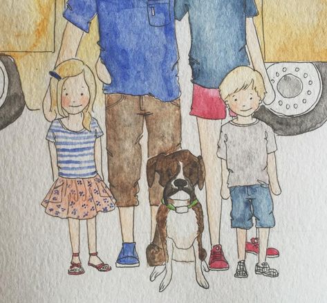 •+ best friends come in all shapes and sizes🐾 . . . Instagram tells me it's #internationaldogday ...and though we are a pet free home- I do enjoy all the squishy cuteness I've illustrated for my clients💕 Wrapped Stone Necklace, Portrait Art Painting, Watercolor Family Portrait, Family Watercolor, Family Portrait Illustration, Watercolor Family, International Dog Day, Family Drawing, Custom Art Print