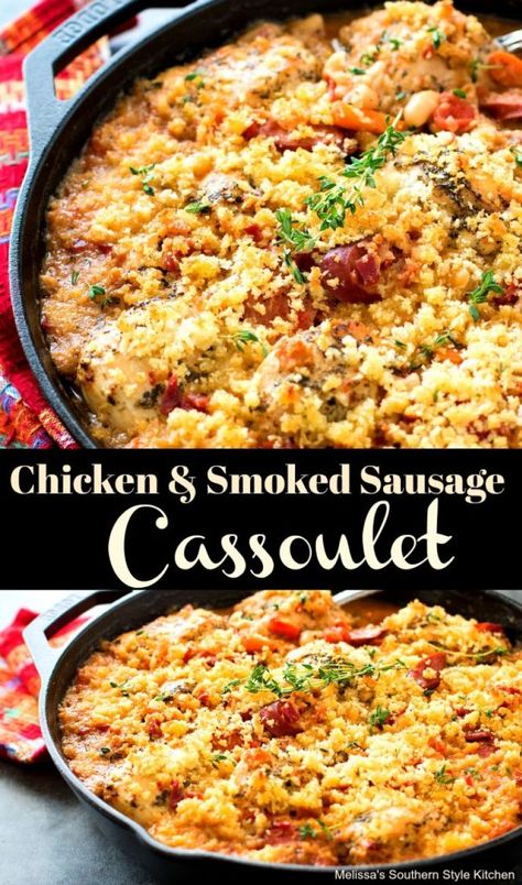 Chicken Cassoulet Recipe, Chicken And Smoked Sausage, Sausage Cassoulet, Smoked Sausages, Smoked Sausage Recipes, Seasoned Chicken, Best Casseroles, Chicken Breast Seasoning, Fire Roasted Tomatoes